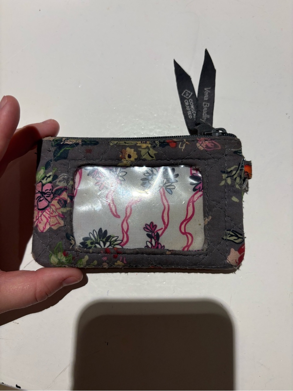 Vera Bradley Gray Floral Quilted ID Wallet